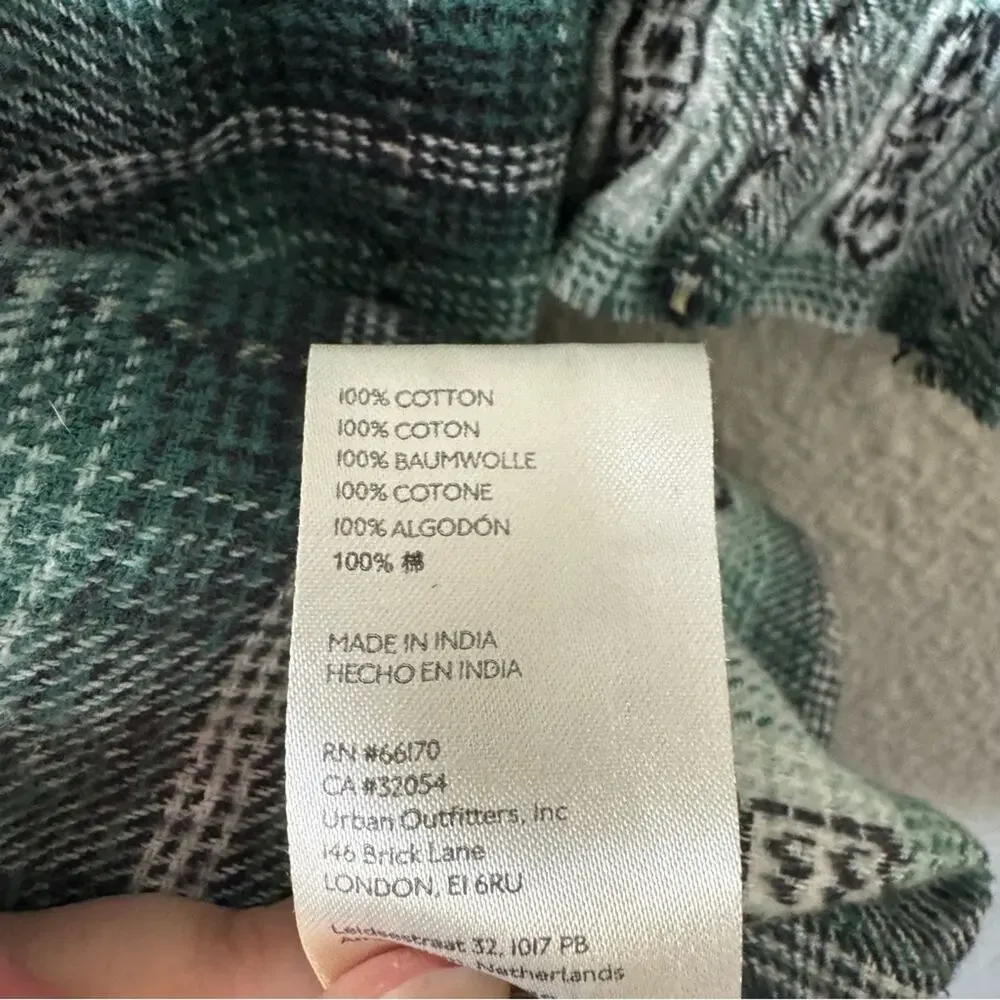 Free People Green Redwood Flannel Plaid Babydoll Mini Dress Size Medium
